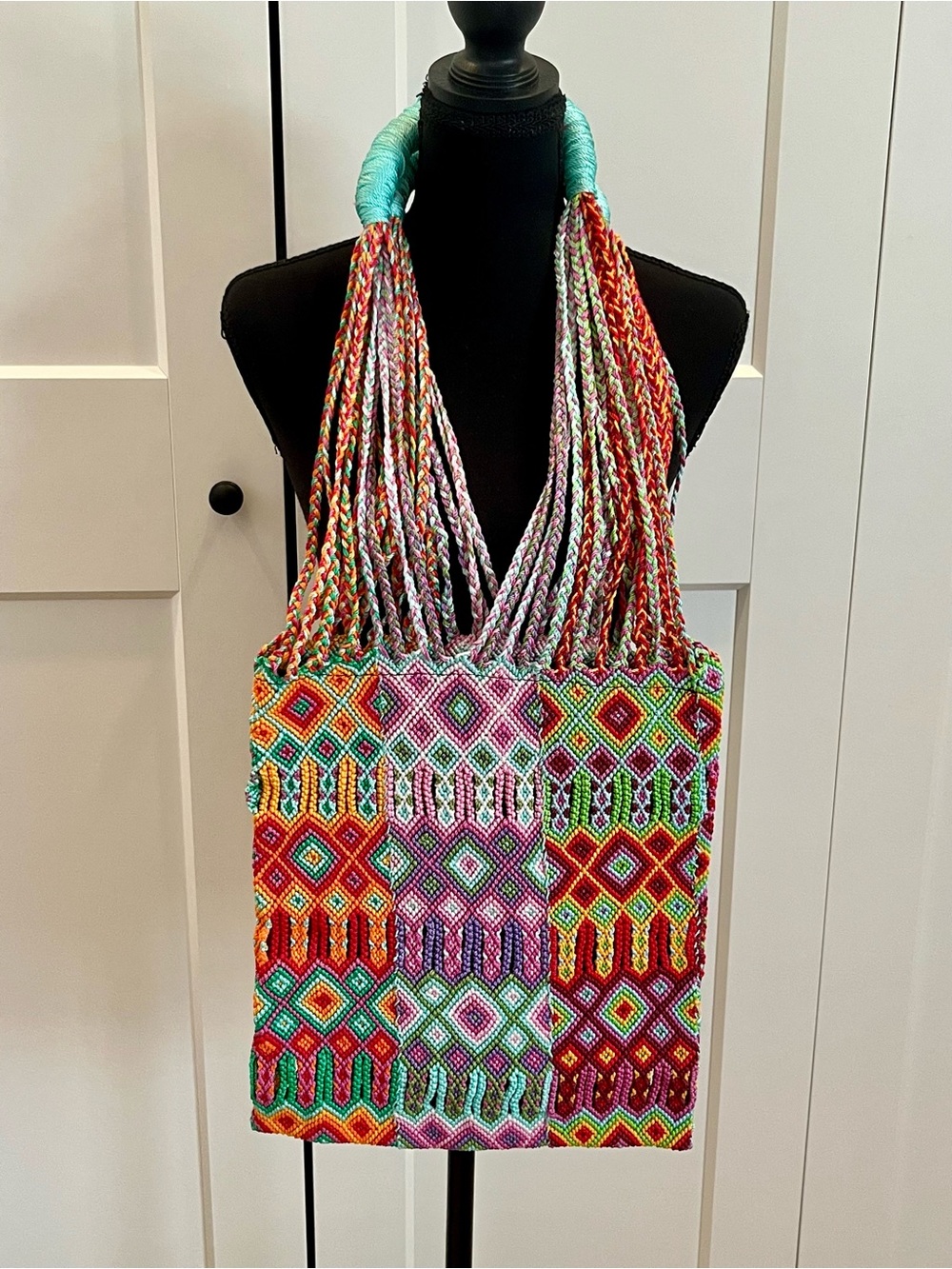 Multicolor Woven Tote Bag - Vibrant Pattern & Colors. Boho Hippie Festive NWOT